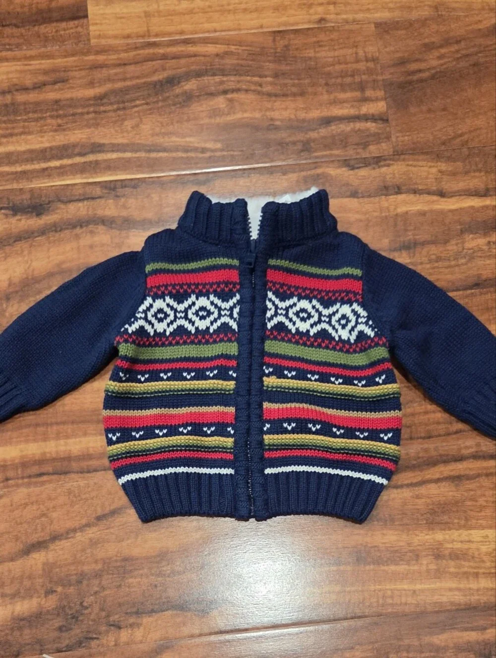 Gymboree NWT 0-3 Months Navy/Red Fair Isle Zip Sweater and Moose Hat Set